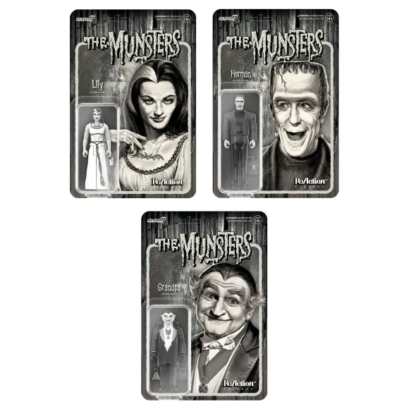 Munsters Reaction Figures Wave 2 Grayscale Set Of 3