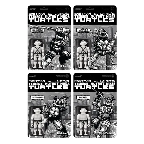 Teenage Mutant Ninja Turtles Reaction Figure Wave 9 - Donatello, Leonardo, Michelangelo & Raphael (Comic Greyscale)